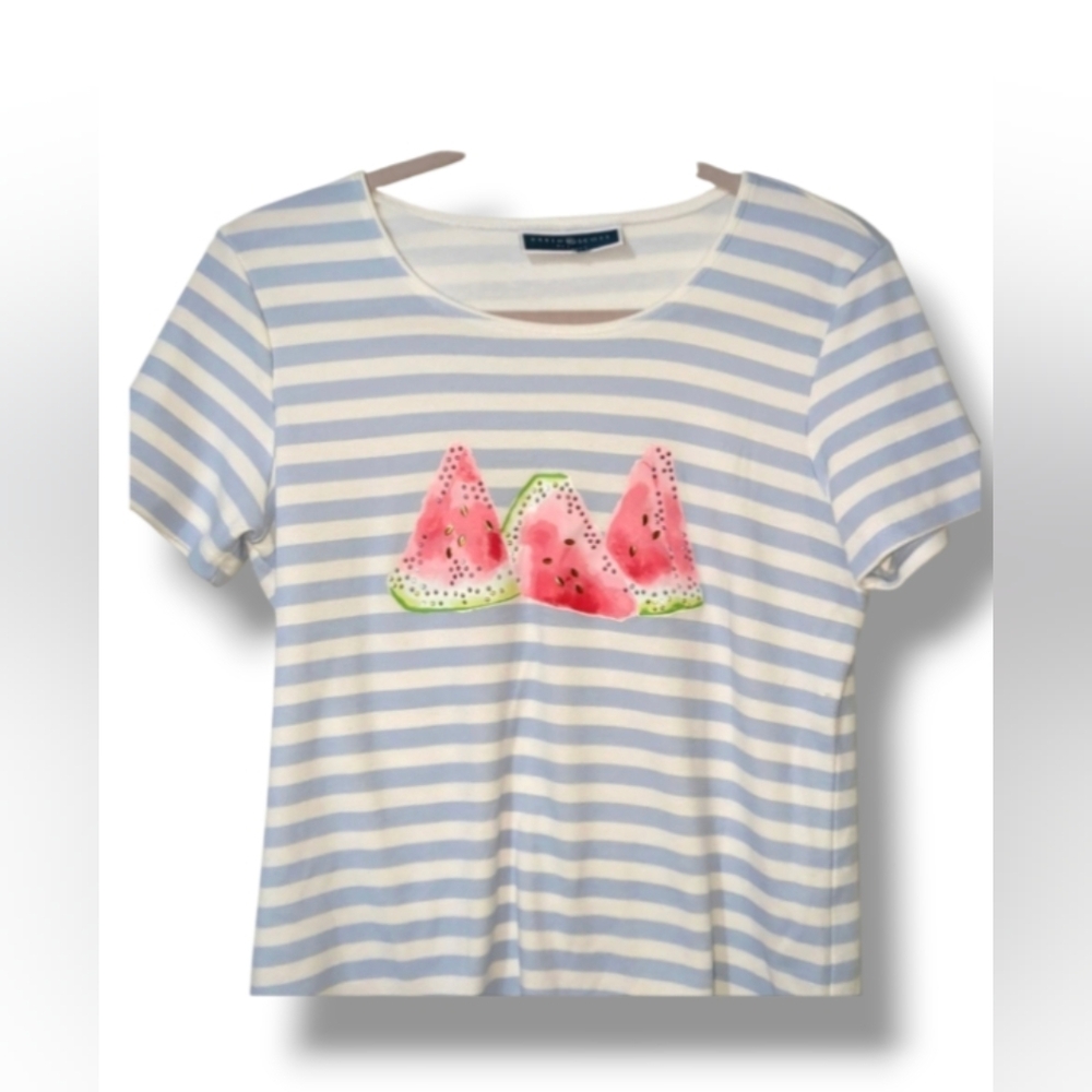 KAREN SCOTT Watermelon striped shirt